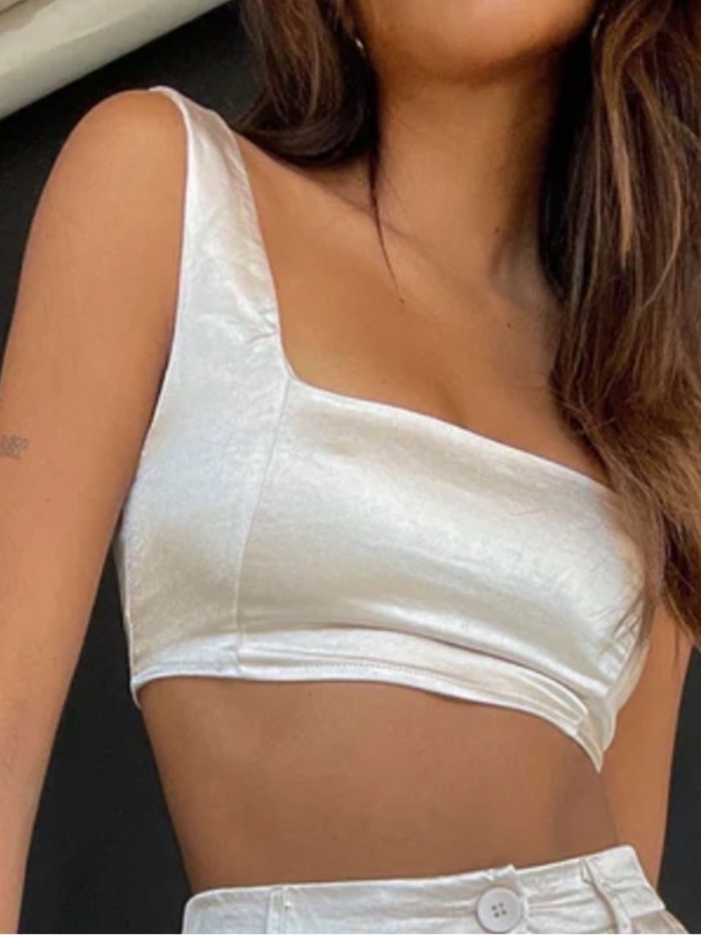 Princess Polly Huxley Satin Crop Top Champagne US 0
